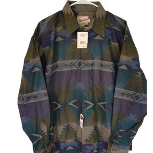 NWT Woolrich Southwestern Aztec Flannel Shirt Men XL Green Purple Blue USA Made